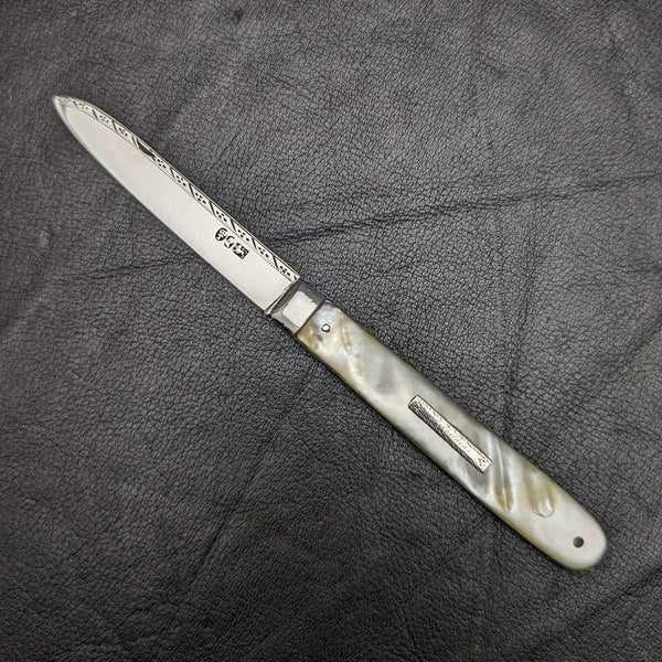 1816年 英国アンティーク 白蝶貝ハンドル 純銀ブレード 折りたたみペンナイフ